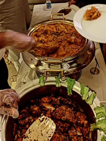 Here’s a look at our catering service in action at a Mehandi event. We ensure every dish, from the Tandoori Fish to the Mutton Korma, is served hot, fresh, and with a smile, making your event's dining experience seamless.