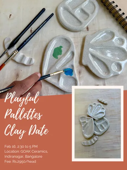 Perfect for artists, our 'Playful Palettes' clay date lets you design and create your own ceramic paint palette and brush rest. It's a great way to make your art supplies truly your own.