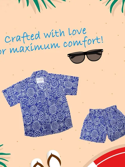 Our blue shell-print co-ord set is crafted with love for maximum comfort. It’s the perfect outfit for sandy adventures and sunny days, combining playful design with breathable fabric.