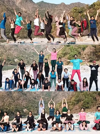 The many moods of our Kula in Rishikesh. From playful jumps to structured group poses, we celebrate our journey together.