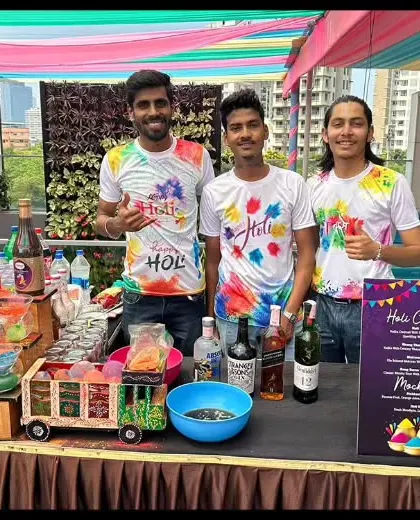 For a vibrant Holi party, we created a colorful cocktail and mocktail station. Our team wore festive attire, and the bar was decorated to match the joyous and playful spirit of the festival.