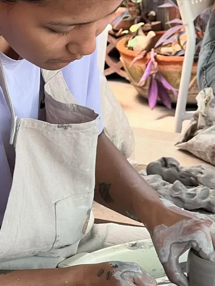 The beautiful concentration of students learning to throw on the wheel. It's a proud moment for me to see them so engaged and passionate about learning this art form.