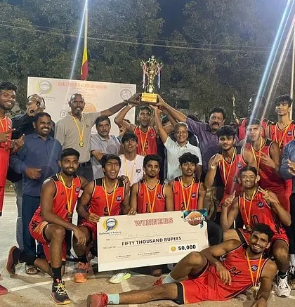 The entire team celebrating our win at the Challenger's Cup in Mysore. Victories are sweetest when shared with your team.