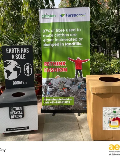 Donation bins for textiles and footwear are set up for our Earth Day collection drive. These community-wide initiatives show how small, collective actions can make a big impact.