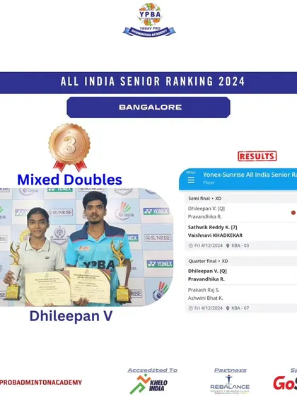 Dhileepan V with his Bronze medal in Mixed Doubles at the All India Senior Ranking 2024 in Bangalore.