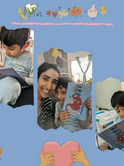It brings me so much joy to see kids like this little one enjoying the "Gut, Set, Go!" journal. The book includes fun activities like 'Colour Bingo' to encourage eating a variety of fruits and vegetables.