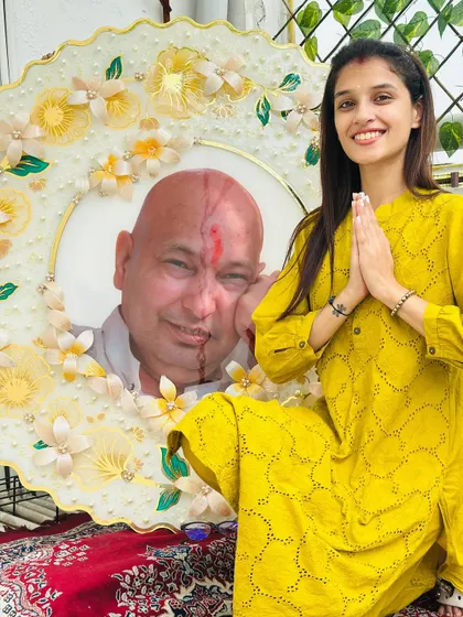 A happy and grateful moment with the completed Guruji frame. My work is more than a business; it's a form of service and devotion for me.