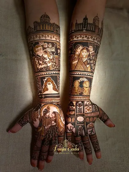 The full view of the Mumbai-Kolkata love story, showcasing the blend of skylines, family portraits, and personal symbols.