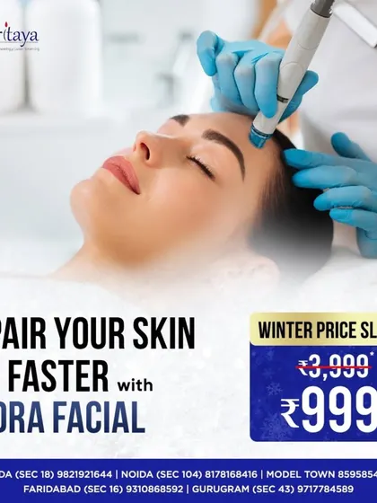 This graphic highlights our special winter offer for the Hydrafacial. It is the perfect treatment to repair and hydrate your skin, especially during the dry season.