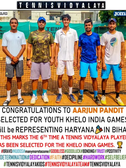 Selected for the prestigious Youth Khelo India Games, representing Haryana. This marks the 6th time a Tennis Vidyalaya player has been selected for this national event.