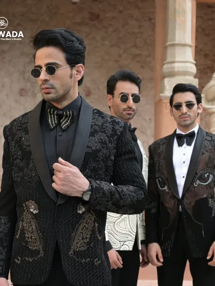 A close-up of the trio, highlighting the different textures and embellishments, from the leopard embroidery to the abstract line work.