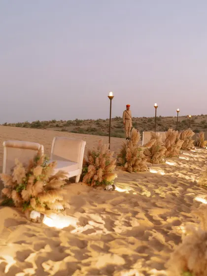 Setting up seating in the vastness of the desert requires a unique approach. We created intimate lounge areas that felt cozy and luxurious, even in the most remote of locations.