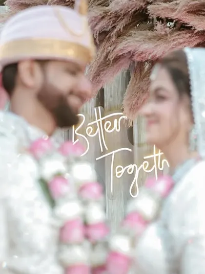 "Better Together." An artistic, soft-focus shot of the couple at their wedding altar, perfectly capturing the sentiment of the day.