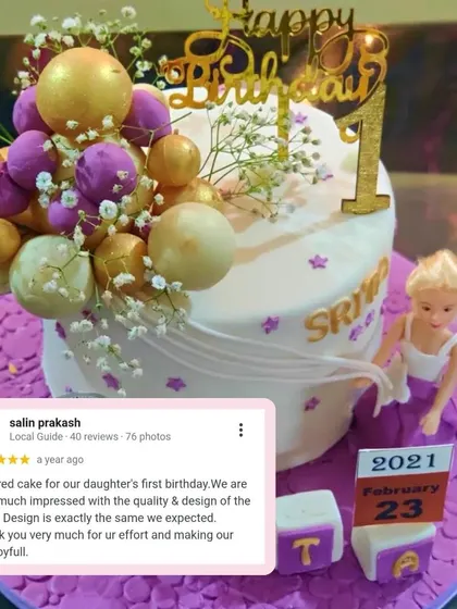 Another view of the first birthday cake, paired with the wonderful feedback we received. Making our clients' celebrations joyful is our biggest reward.