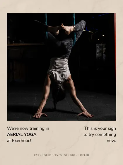 This is your sign to try something new. This powerful inverted aerial pose builds upper body and core strength while teaching you to trust your body in a new orientation.
