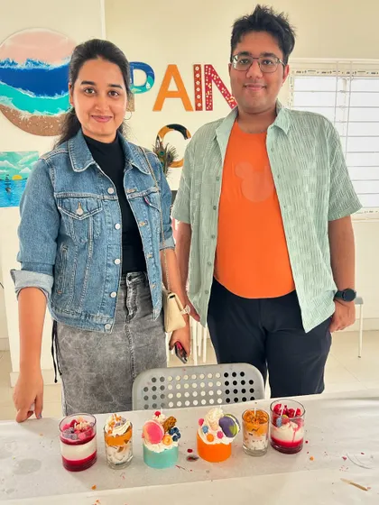 This couple enjoyed a creative date night at our candle making workshop, leaving with a set of six beautiful dessert candles.