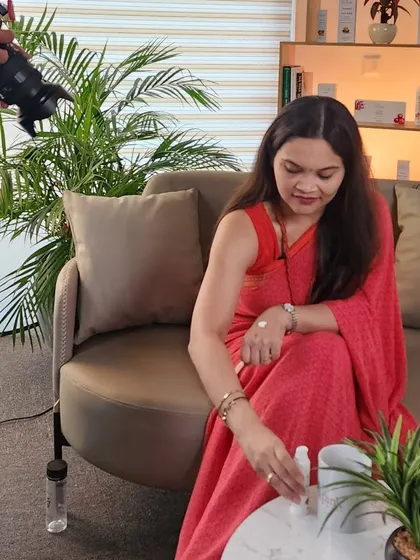 Getting ready for the camera while discussing the finer points of skincare products. It's important to me that the information I share is not only accurate but also practical and easy to understand.