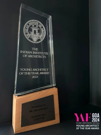 The Young Architect of the Year Award 2023 trophy from the Indian Institute of Architects. Here’s to designing a more thoughtful, sustainable, and inspiring future.
