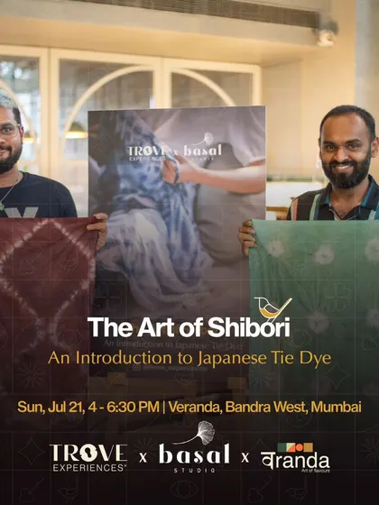 Join us for an introduction to Japanese Tie-Dye in Mumbai. This promotional image for our Art of Shibori workshop invites you to spend an afternoon learning this beautiful fabric art.