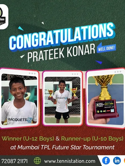 Another great tournament for Prateek Konar, winning the U-12 Boys category and finishing as Runner-up in the U-10 Boys category at the Mumbai TPL Future Star Tournament.