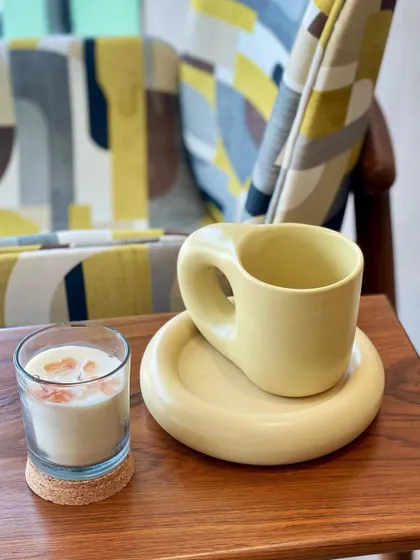 Thirsty for some serious curves? My 'THICC' cup and saucer duo in a pastel yellow makes a statement. It’s a fun, quirky piece to elevate your daily coffee or tea ritual.