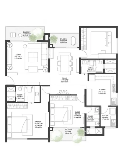 The original floor plan for the 'Ikigai Living' apartment. We use these plans as a starting point to identify opportunities for small, surgical changes that can dramatically improve the light, flow, and usability of a space.