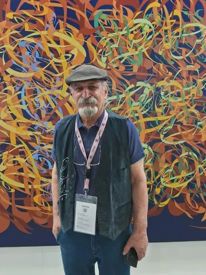 We represent artists from across the globe, like Mr. Mehsin from Iran, who brings Farsi calligraphy to life with vibrant, modern compositions.