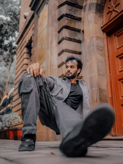 Another variation showing the full pose and the urban background.