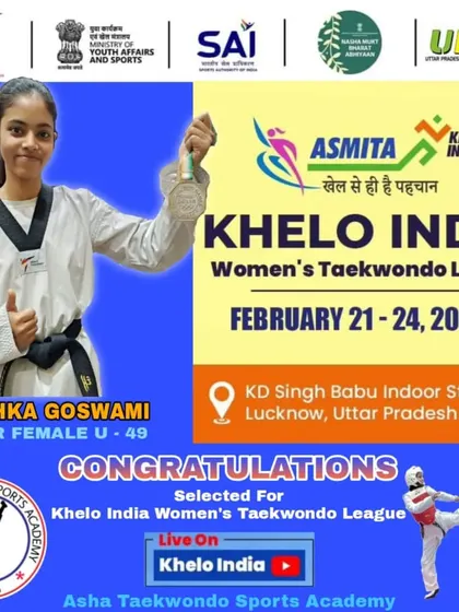 Congratulations to Anushka Goswami for being selected for the Khelo India Women's Taekwondo League. This is a huge achievement and we are incredibly proud.