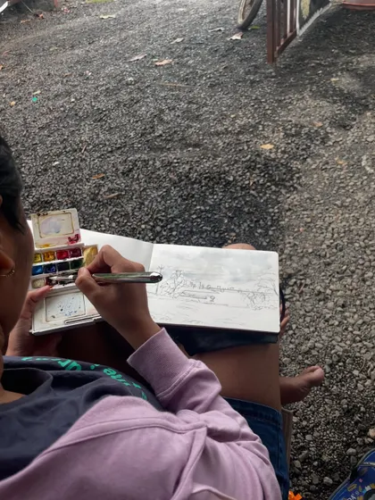 Sketching on my lap, surrounded by nature. This is my happy place, where I can just sit and create.