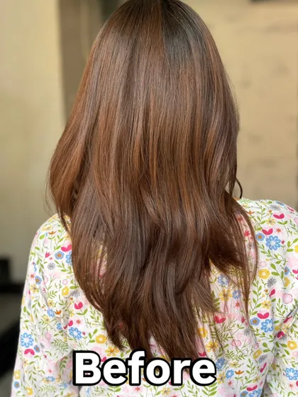 The "Before" shot of a client's hair, ready for a beautiful ombré color transformation.