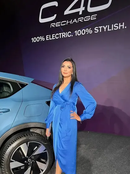 Standing next to the newly unveiled Volvo C40 Recharge. These moments are crucial for media and photo opportunities, and my role is to help frame the product in the best possible light.