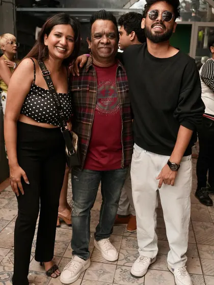 Posing with some friends at the party.