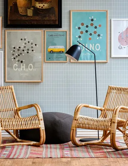This photo shows how two of my classic rattan lounge chairs can create a stylish and functional seating area. Placed in a real home setting, you can see how they bring a natural, warm texture to the room's design.