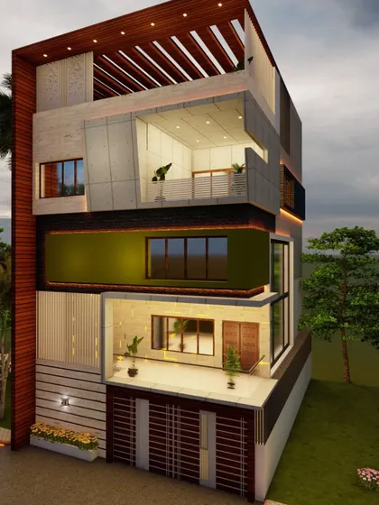 A side perspective of the vertical block design, emphasizing its layered and three-dimensional quality.