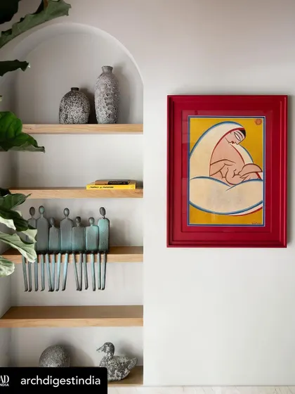 Thank you Architectural Digest India for the feature. This image shows the arched niche in the living room, which anchors artifacts collected by the family, including a Jamini Roy painting.