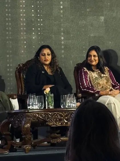 A close-up of the panel discussion. These conversations are crucial for debating how to balance global trends with local sensibilities in Indian design.