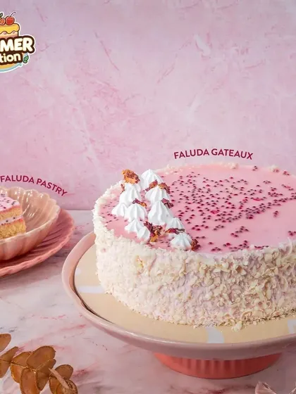 We've turned a classic Indian dessert into a stunning cake. Our Faluda Gateaux has all the familiar flavors of rose, vermicelli, and basil seeds in a light, refreshing cake form.