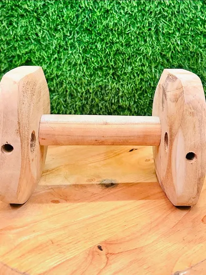 For obedience and sport training, a good dumbbell is essential. I craft these wooden training dumbbells for retrieval work. This one weighs about 850 grams, which is a standard weight for many sport competitions, and is built to last through countless sessions.