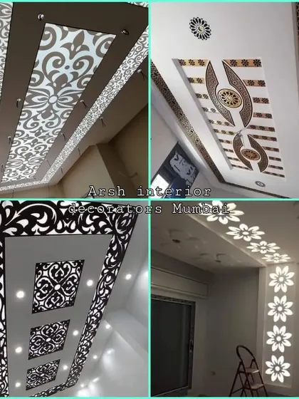 For a touch of elegance, I incorporate decorative acrylic CNC jali (lattice) panels into my ceiling designs. These panels can be backlit to create beautiful patterns and serve as a stunning centerpiece for any room.