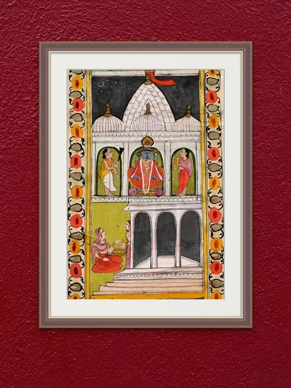 A duplicate image of the temple section from the rare Jain scroll. The fine quality and excellent condition of such surviving scrolls make them incredibly valuable to collectors of religious and historical artifacts.
