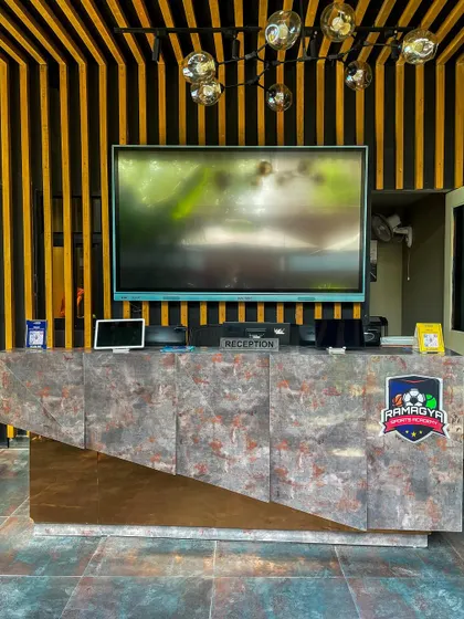 The reception area at Ramagya Sports Academy, where our WellFlow studio is located, ready to welcome you to your session.