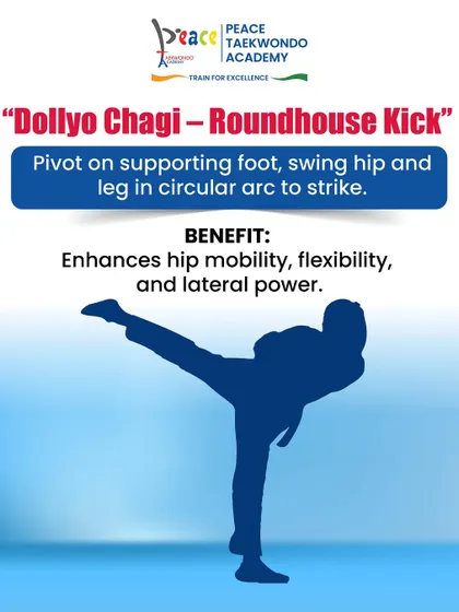 The Dollyo Chagi, or Roundhouse Kick, is one of the most powerful and versatile kicks in Taekwondo. Mastering this move enhances hip mobility, flexibility, and lateral power.