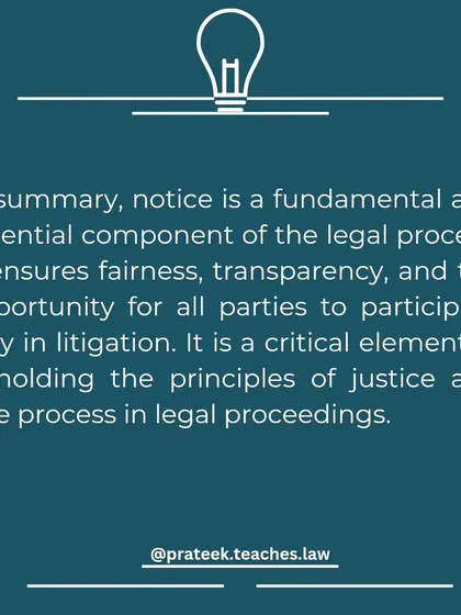 A summary of the importance of a notice, stating it is an essential component of the legal process that ensures fairness, transparency, and due process.
