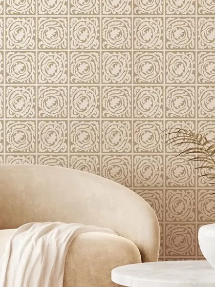 A simple yet elegant tile-like pattern in a warm beige. This versatile design adds a subtle texture and a sense of order, making it a perfect backdrop for a cozy reading corner.
