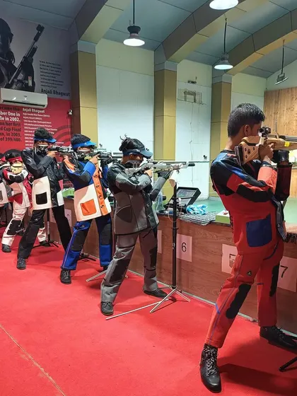 The full line of shooters during a practice session, a powerful visual of the dedication and numbers we have at our club.