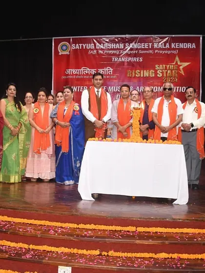 The esteemed panel of judges and organizers for the "Satyug Rising Stars" competition. Their presence ensures a high standard of evaluation and provides valuable feedback for all participants.