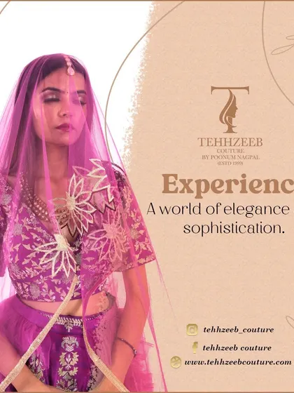 Experience a world of elegance and sophistication with Tehhzeeb Couture. This image captures the essence of our brand, featuring a model in a stunning purple lehenga.