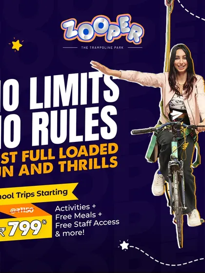 No limits, no rules, just fully loaded fun and thrills for school trips. Here a student enjoys the sky cycling adventure.