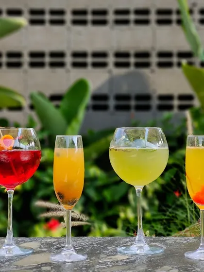 A lineup of our beautiful and refreshing cocktails, perfect for a Sunday brunch.